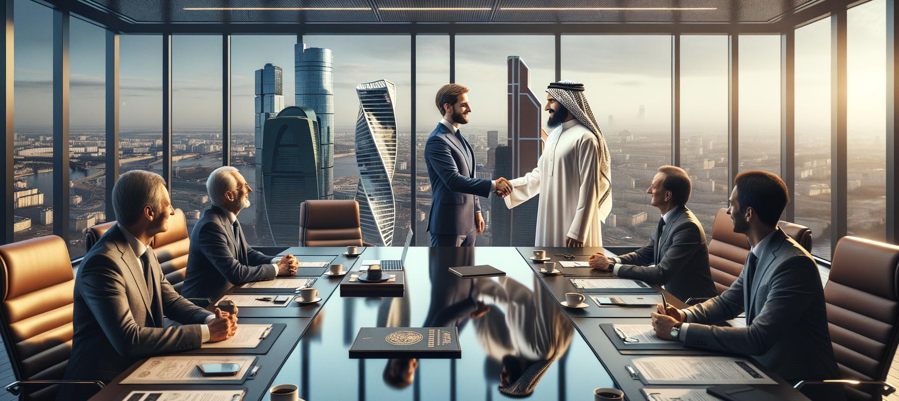 Russian UAE investor handshake boardroom Moscow — Special Investment Contract SPIC foreign capital agreement